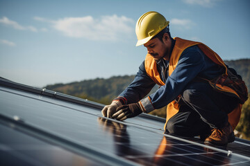Homem instalando painéis de energia solar - Papel de parede