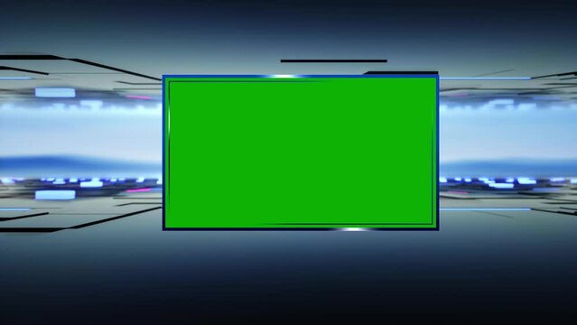 Background for TV news broadcast with green screen. Virtual studio with green screen