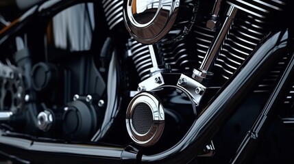 Closeup of modern motorcycle engine block. AI generated image - obrazy, fototapety, plakaty