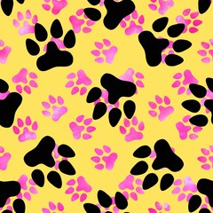 Animals footprints seamless cat and dogs pattern for wrapping paper and fabrics and linens and kids clothes print
