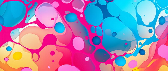 seamless pattern of big and small gasoline rainbow colored stains on dar liquid, rounded abstract interconnected stains, blue turqiose, light grey, magenta, little yellow
