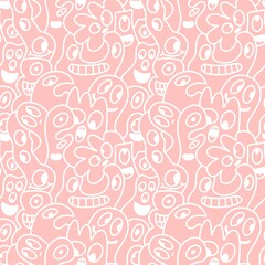 Cartoon retro monsters seamless Halloween pattern for wrapping paper and fabrics and linens and kids