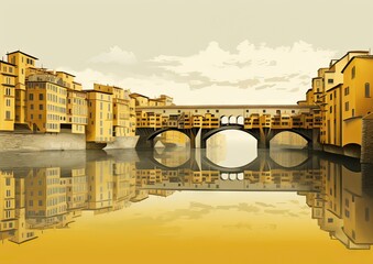 Illustration of one of the most famous bridges in the world, Florence, Italy, architectural concept - obrazy, fototapety, plakaty