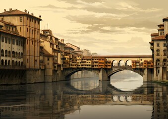 Illustration of the Vecchio bridge, Florence, Italy, architecture concept - obrazy, fototapety, plakaty
