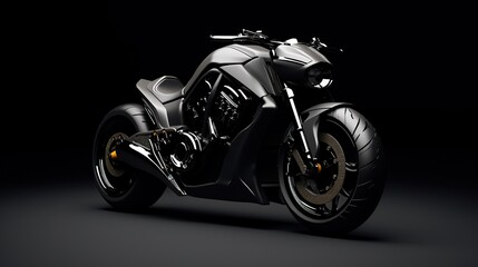 Close up custom motorbike on dark background. AI generated image - obrazy, fototapety, plakaty