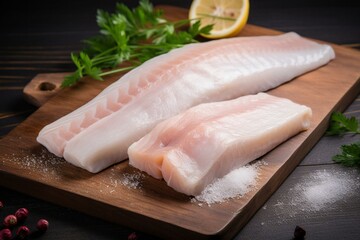 Frozen fish fillet and pollock meat. Generative AI - obrazy, fototapety, plakaty