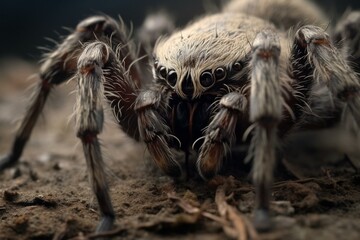 Detailed photo of a hairy spider capturing prey. Generative AI