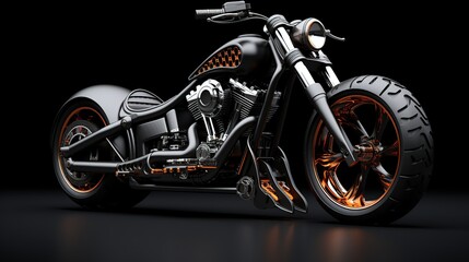 Close up custom motorbike on dark background. AI generated image