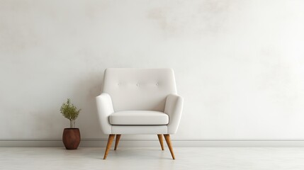 Single white armchair wooden legs isolated white background. AI generated