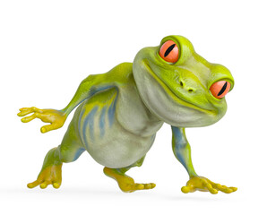 little frog cartoon is doing some push ups