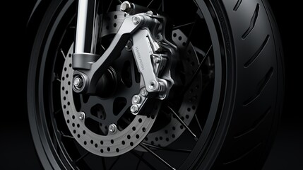 Close up of front caliper motorcycle disc brake. AI generated image - obrazy, fototapety, plakaty