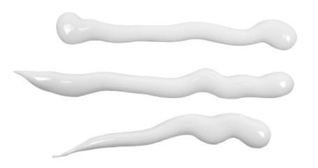 Sun lotion spilled, tanning cream puddle, white skincare product isolated on white, top view, clipping path
