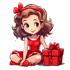 Cute Girl Sitting Christmas Clipart Illustration