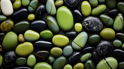 pebble background close up - green and black stones
