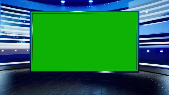 Background for TV news broadcast with green screen. Virtual studio with green screen