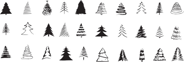 set black and white Christmas trees, Christmas day, vegetation, silhouette, Christmas decoration 