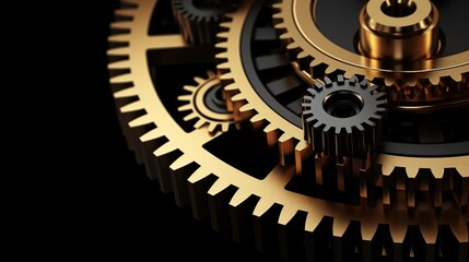Fototapeta na wymiar Close-up detail of golden metal cog wheels gears. AI generated image