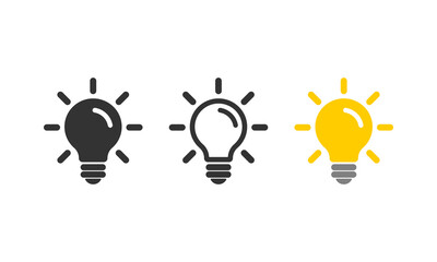 Lightbulb icon on a light background in flat style. Image of an electric light bulb, incandescent lamp. Symbol of ideas and innovation. Vector image.