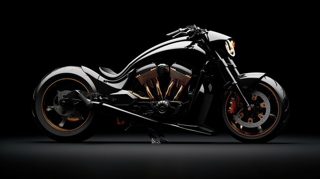 Close up custom motorbike on dark background. AI generated image
