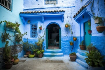 typical dwelling in Chefchaouen. Generative AI