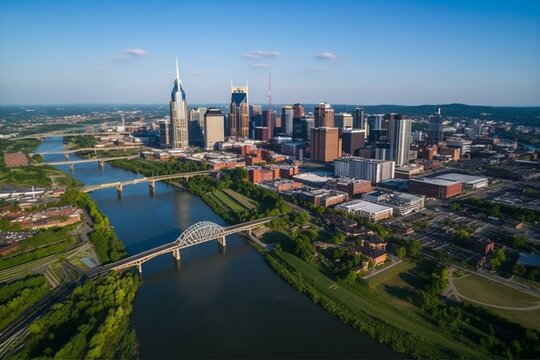 Aerial view of Nashville's skyline in Tennessee. Generative AI