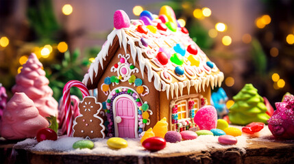 gingerbread house decorated with icing and candy