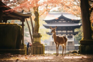 Nara - Deer in Nara Park (Hinadera). Generative AI - obrazy, fototapety, plakaty