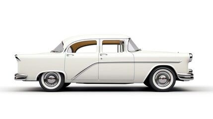 Unique white classic car isolated white background. AI generated image - obrazy, fototapety, plakaty