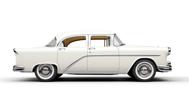 Unique white classic car isolated white background. AI generated image