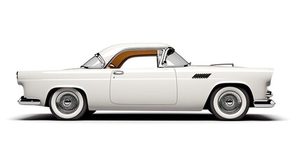 Unique white classic car isolated white background. AI generated image - obrazy, fototapety, plakaty