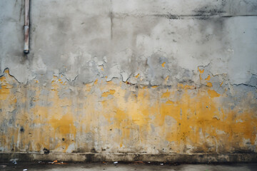 Dilapidated wall with peeling yellowish paint and a pipe at the top of the left side.
