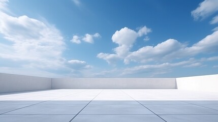 Empty concrete floor for outdoor car parking with blue sky. AI generated image - obrazy, fototapety, plakaty