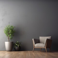 Single grey armchair with vase flower isolated background. AI generated