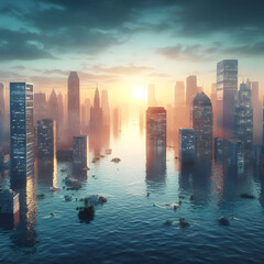 a city flooded due to climate change. Generative AI