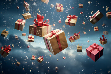 Christmas gifts falling from the sky