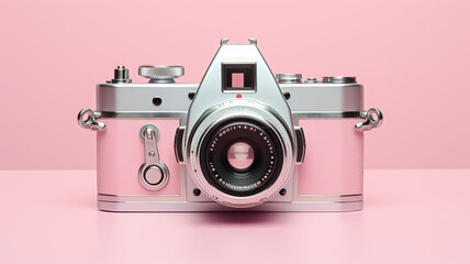 retro camera isolated on pink background. 3 d illustration