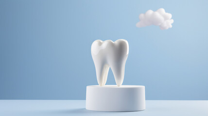 dental tooth with white tooth model on blue background.