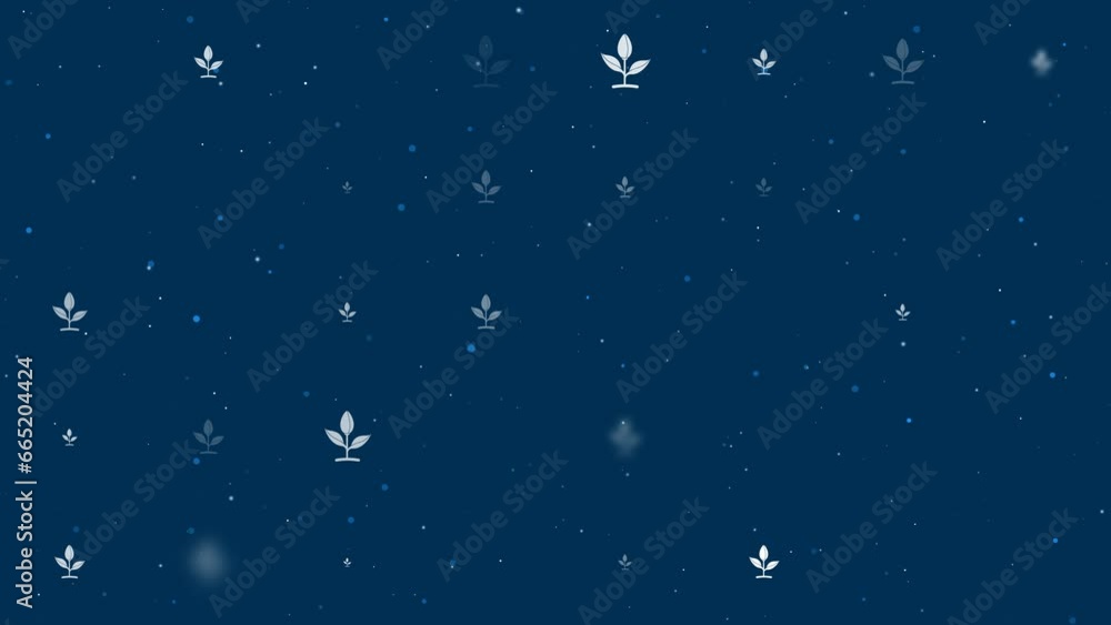 Poster template animation of evenly spaced sprout symbols of different sizes and opacity. animation of tran