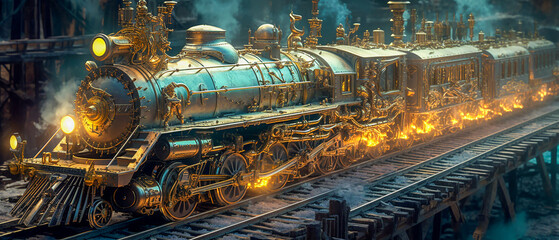 Steampunk train, Generative AI illustration
