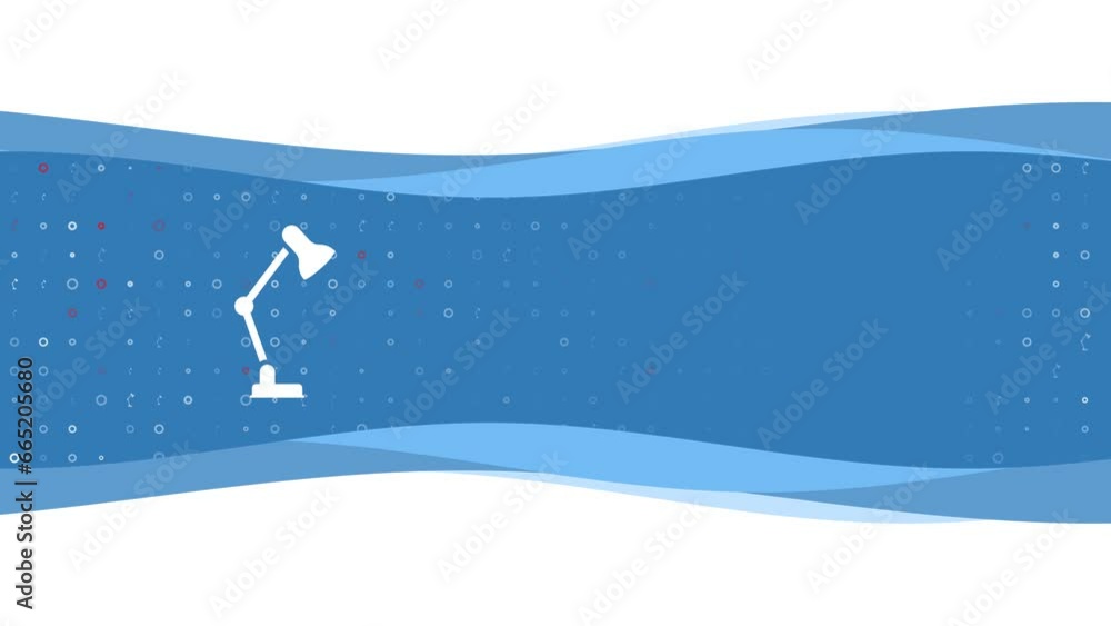 Aufkleber animation of blue banner waves movement with white table lamp symbol on the left. on the background 