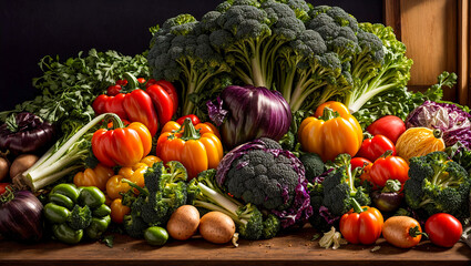 Various vegetables in the kitchen background