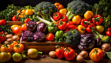 Various vegetables in the kitchen background