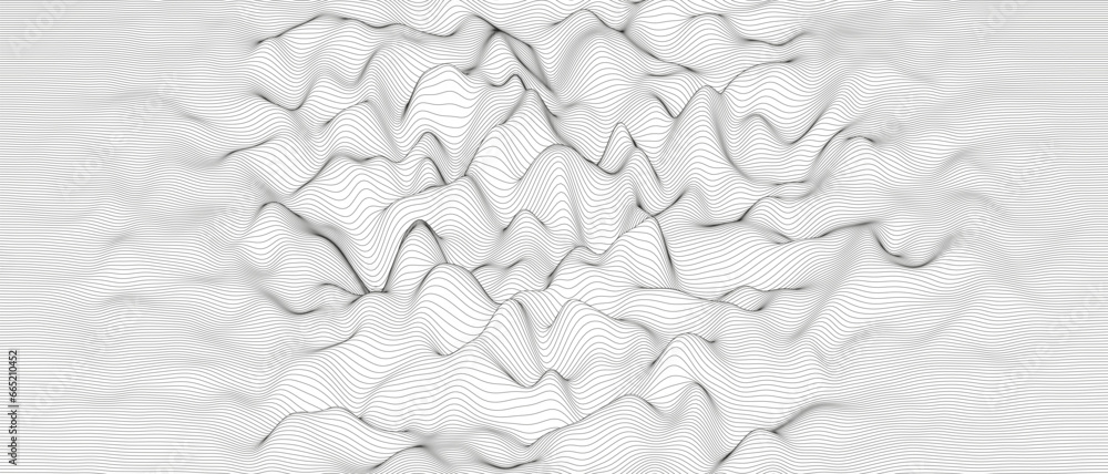Poster monochrome sound line waves abstract background . distorted line shapes on a white background.