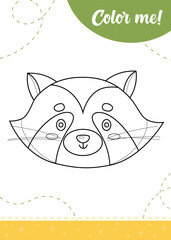 Coloring page for kids with cartoon raccoon character.
A printable worksheet, vector illustration.