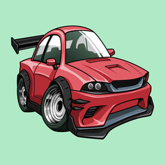 Funny red car drifting cartoon. perfect for automotive enthusiasts.