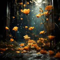 autumn leaves in the water