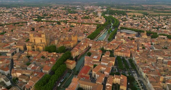 Aerial view of the old town of Narbonne in France at summer