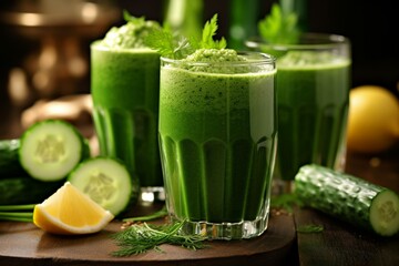 Homemade green veggie juice, a healthy & refreshing drink. Generative AI