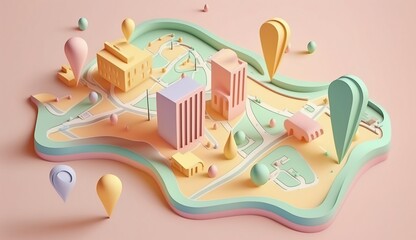 cute isometric map location pastel colorful concept 