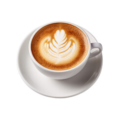 cup of coffee cappuccino with pictures isolated on white background, ai generated